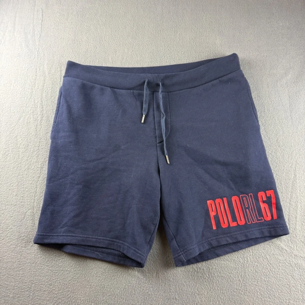 Polo Ralph Lauren Sweat Shorts Men' L Blue 67 Pony Drawstring Loungewear Stretch